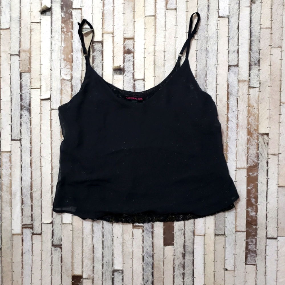 MATERIAL GIRL Black & Gold Lace Semi Crop Top